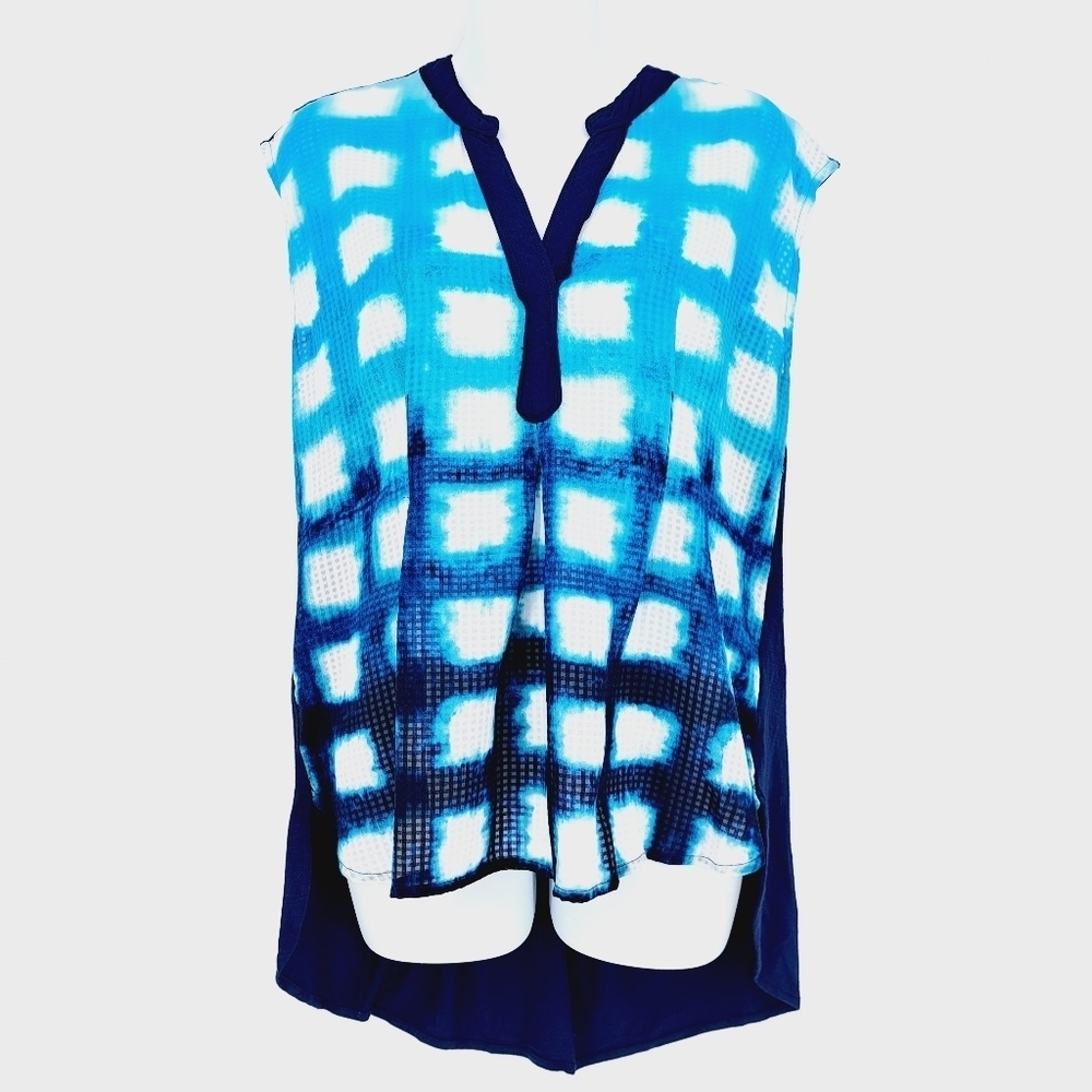 Anthropologie Postmark Blur‎ Blue Window Plaid Sleeveless Blouse Size Medium